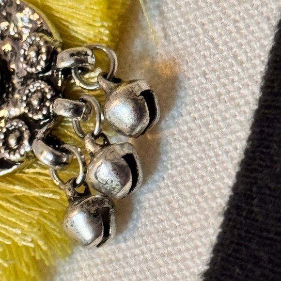 NORDSTROM Maximalist Boho Silver Yellow Fringe Tassel Crystal Statement Necklace - Picture 7 of 15